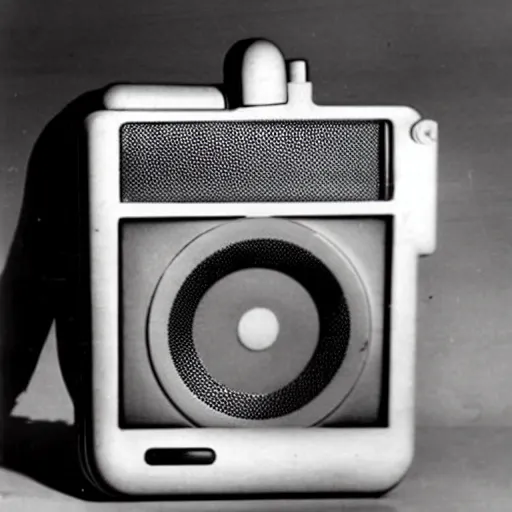 Prompt: a photo of an iPod portable radio, manufactured in the 1930s, 1935