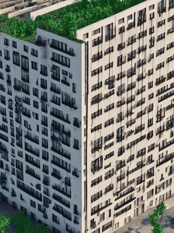 Image similar to soviet apartment building building, beautiful detailed miniature, isometric, 3d render, octane unreal render, ultra realistic, studio lighting, super detailed, 4k, simple