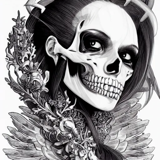 Image similar to anime manga skull portrait young woman skeleton, akira, angels, intricate, elegant, highly detailed, digital art, ffffound, art by JC Leyendecker and sachin teng
