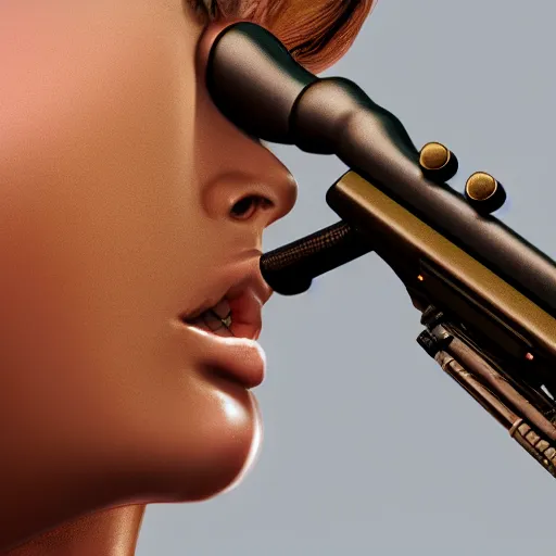 Image similar to close up of beautiful female kissing barrett m 9 5 sniper rifle, hi - fructose, decadent highly - detailed digital painting, golden ratio, octane render, artstation, cinematic composition, smooth, sharp focus