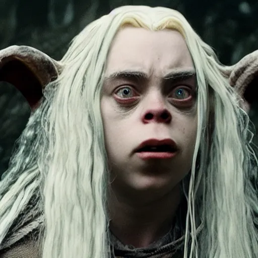 Prompt: billie eilish as an ugly troll in lord of the rings 4 k