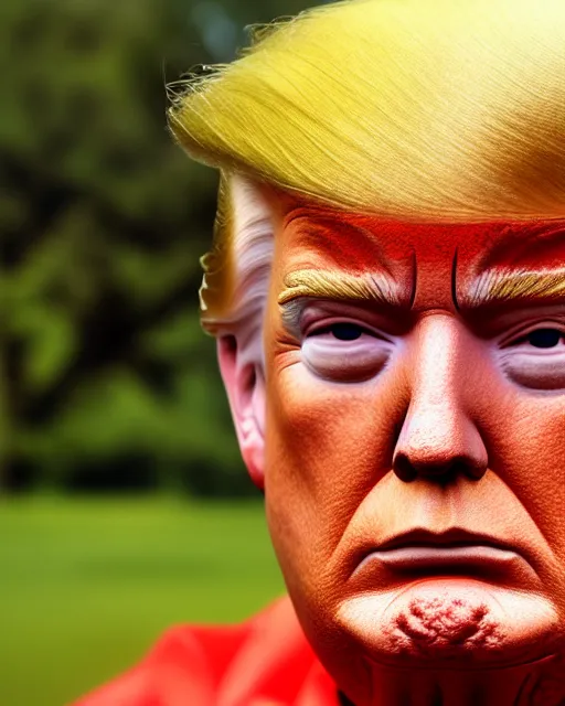 Image similar to award winning 5 5 mm close up face portrait photo of trump as songoku, in a park by stefan kosnic. rule of thirds.