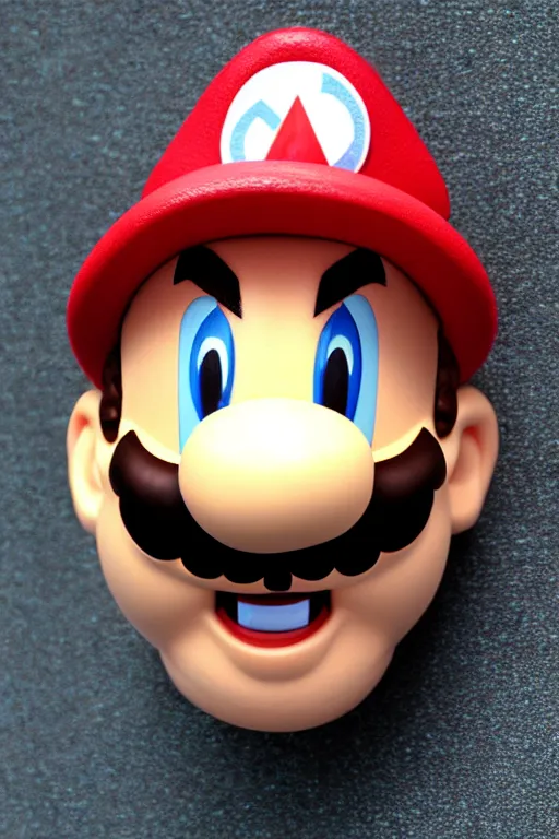 Image similar to ultra realistic porcelain head of mario bros highly detailed, real, canon 5 d