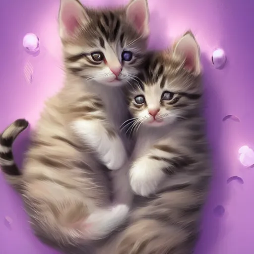 Prompt: two kittens sleeping in a comfy bed beautiful digital art trending on Artstation