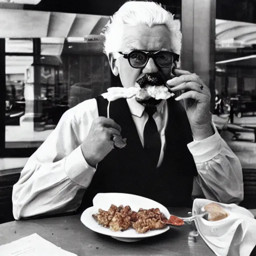 Image similar to colonel sanders eating at macdonalds