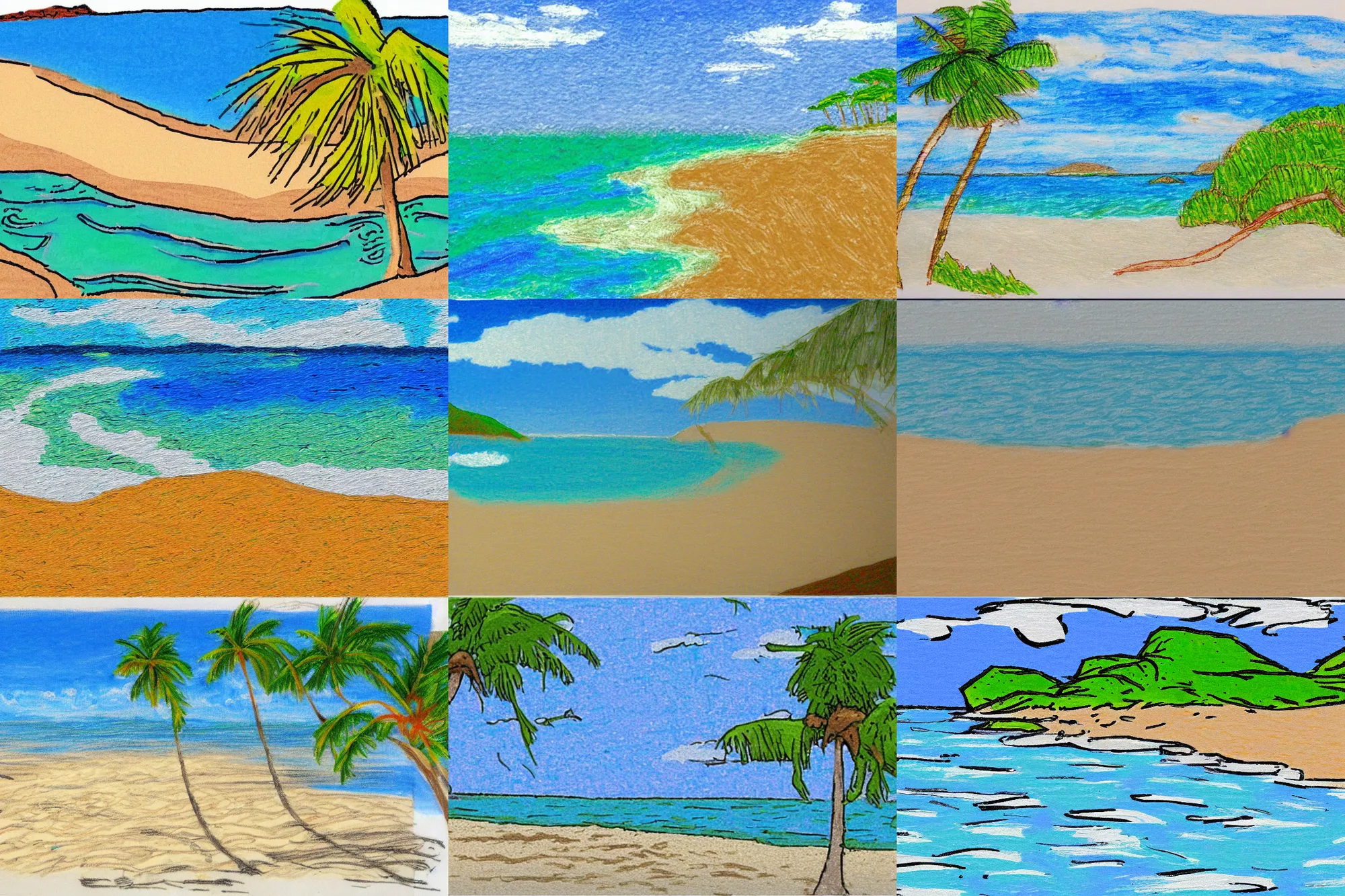 Prompt: sketch of an beach and ocean in ms paint, by jim'll paint it, in microsoft paint, windows 9 5