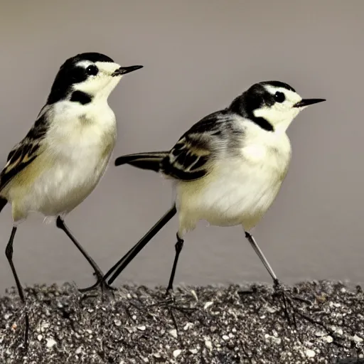 Prompt: three wagtails having a cool birthday party, photo, highly detailed