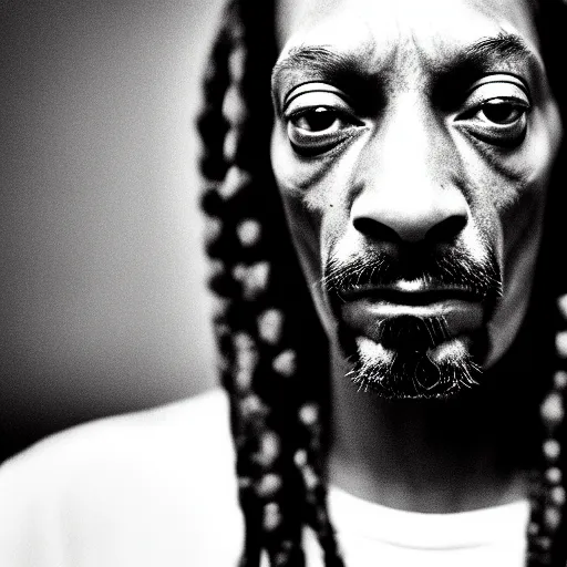 Prompt: portrait photograpy of snoop dog dianne arbus, monochrome, low shot, f 1. 4, ultra - detailed, 8 k