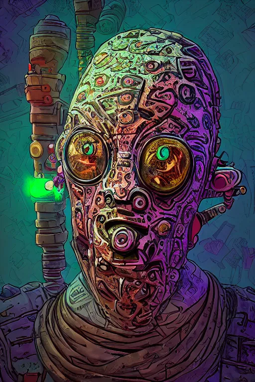 Prompt: tribal vodoo mask eye deepdream radiating a glowing aura global illumination ray tracing hdr fanart arstation by ian pesty and katarzyna da „ bek - chmiel that looks like it is from borderlands and by feng zhu and loish and laurie greasley, victo ngai, andreas rocha, john harris wooly hair cut feather stone