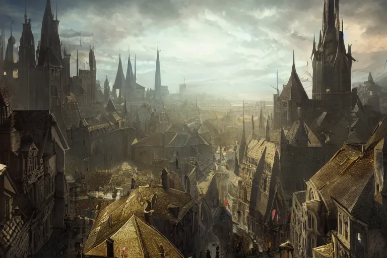 Prompt: A medieval city, fantasy, dynamic lighting, cinematic, concept art, trending on artstation, sharp focus, highly detailed, 8k, photo, still, midday, sunny, pov