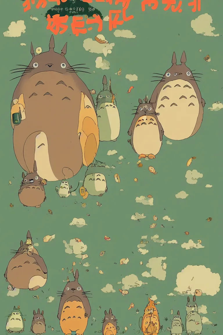 Image similar to movie poster if Totoro were directed by Wes Anderson, in the style of Wes Anderson, Wes Anderson color palette