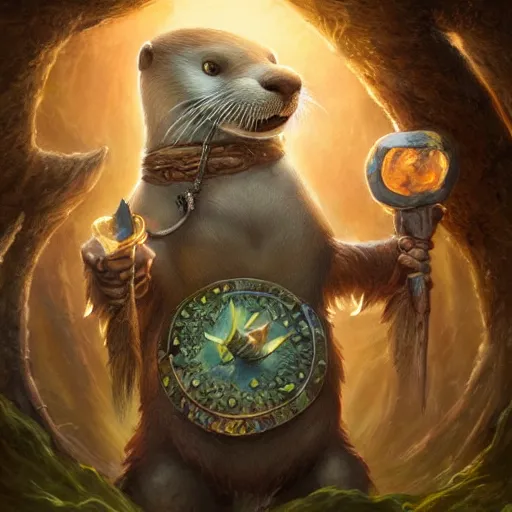 Image similar to anthropomorphic druidic otter casting a spell, DnD character art portrait, matte fantasy painting, DeviantArt Artstation, by Jason Felix by Steve Argyle by Tyler Jacobson by Peter Mohrbacher, cinematic lighting