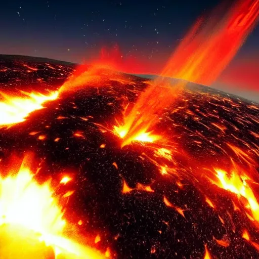 Prompt: Meteor collides with earth, total destruction, cinematic, dramatic, fire, lava, explosions, epic, crazy