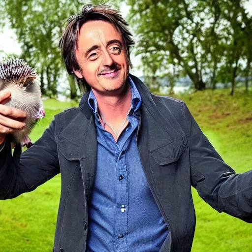 Prompt: Richard Hammond presents his pet Hedgehog, Highly Detailed