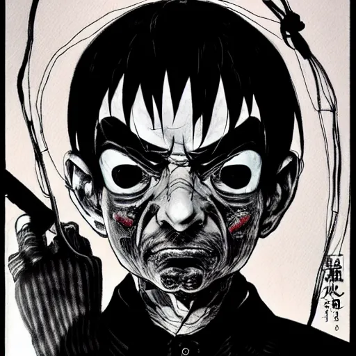 Image similar to Mr Bean looking sinister, by Tsutomu Nihei, highly detailed