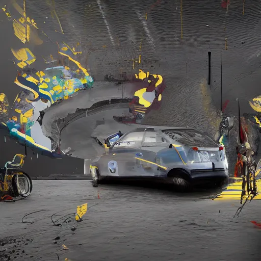 Prompt: car Ash Thorp khyzyl saleem car on the coronation of napoleon : medium size : in oil liquid : 7, u, x, y, o graffiti big size forms: Kazimir Malevich big size forms : zaha hadid architecture big size forms: brutalist medium size forms: ultra realistic phtotography, keyshot, unreal engine 5, high reflections oil, liquid high glossy, high specularity, ultra detailed, 4k, 8k, 16k