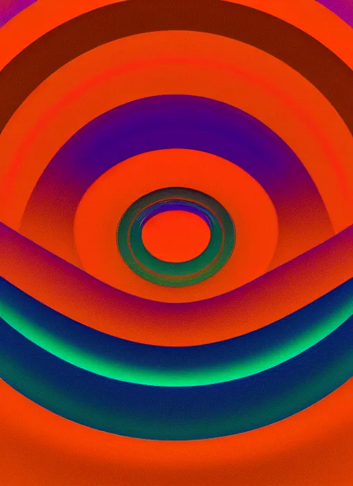 Image similar to an orange background with a circular design, a raytraced image by kenneth noland, polycount, generative art, quantum wavetracing, ray tracing, global illumination