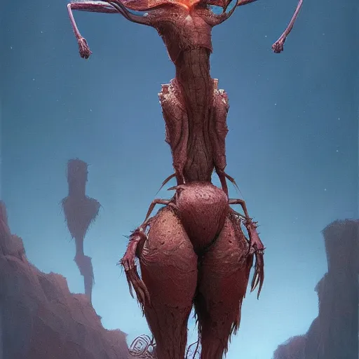 Image similar to A painting of an anthropomorphic ant queen standing on her hind legs formian pathfinder, digital art, Wayne Barlowe Pierre Pellegrini Greg Rutkowski