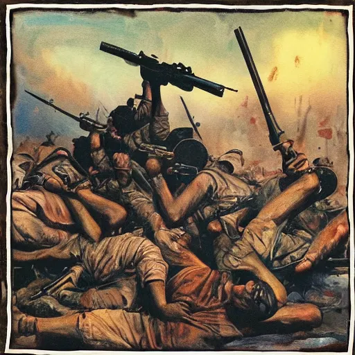 Image similar to war is hell, no text, painting style, blood