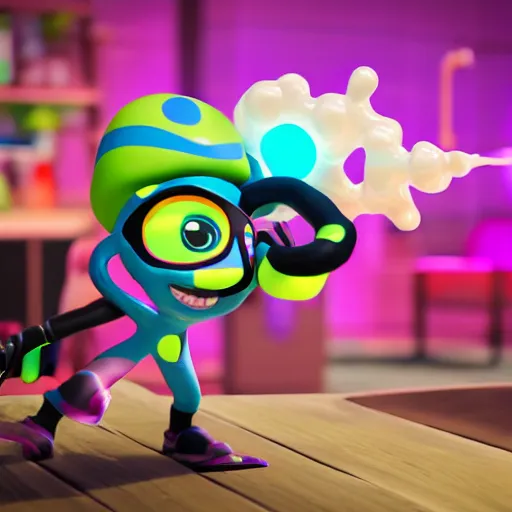 Image similar to splatoon character in dental office octane render