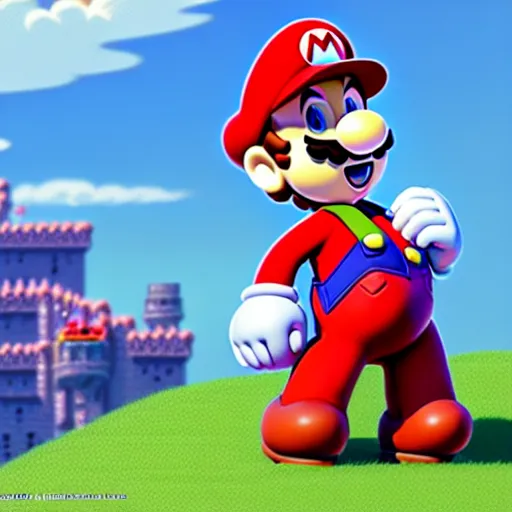 Image similar to mario from super mario wearing a pink dress, studio ghibli, pixar and disney animation, sharp, rendered in unreal engine 5, highly detailed, digital painting, artstation, concept art, smooth, sharp focus, illustration, wide angle, artbook, splash art, dramatic lighting, art by artgerm and greg rutkowski and bo chen and jin xiaodi