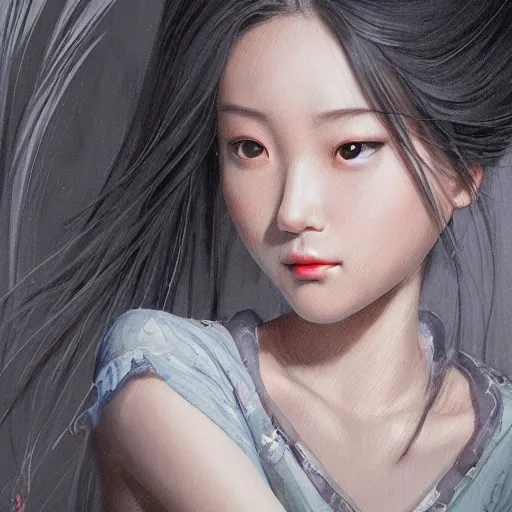 Image similar to dynamic composition, motion, ultra-detailed, incredibly detailed, a lot of details, amazing fine details and brush strokes, colorful and grayish palette, smooth, HD semirealistic anime CG concept art digital painting, watercolor oil painting of a young office lady, by a Chinese artist at ArtStation, by Huang Guangjian, Fenghua Zhong, Ruan Jia, Xin Jin and Wei Chang. Realistic artwork of a Chinese videogame, gradients, gentle an harmonic grayish colors.