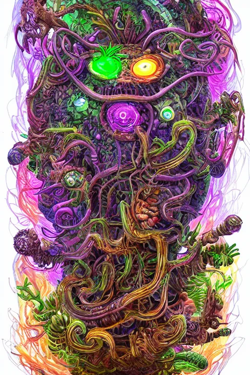 Image similar to creature sushi roots cactus elemental flush of force nature micro world fluo light deepdream a wild amazing steampunk baroque ancient alien creature, intricate detail, colorful digital painting radiating a glowing aura global illumination ray tracing