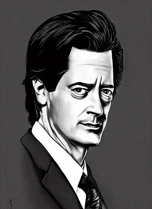 Prompt: portrait of kyle maclachlan as dale cooper by vincent topazio