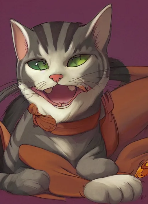 Image similar to official digital painting artwork of a cat character by don bluth, ross tran and studio ghibli.