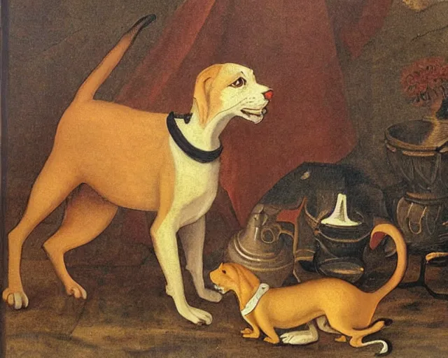 Prompt: a 1 6 0 0 s painting of catdog