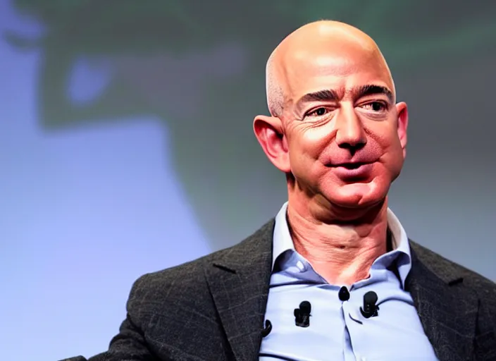 Image similar to jeff bezos with goat horns growing out of his forehead