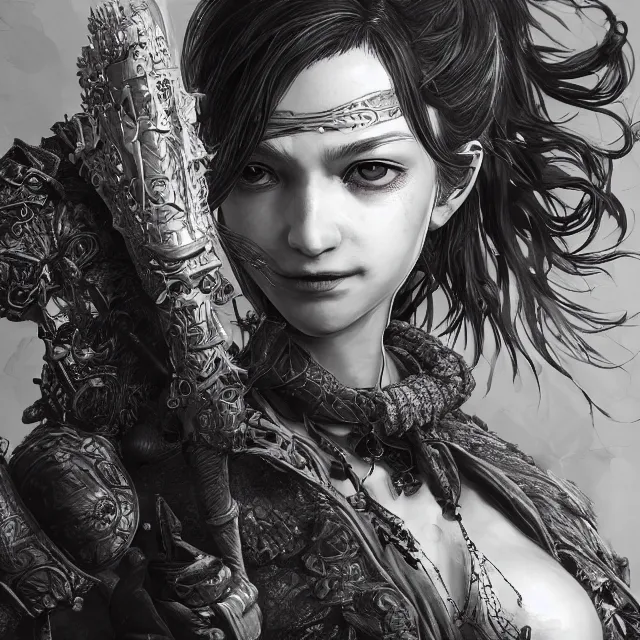 Image similar to the portrait of neutral female dark knight vagabond as absurdly beautiful, gorgeous, sophisticated, young gravure idol, an ultrafine hyperdetailed illustration by kim jung gi, irakli nadar, intricate linework, bright colors, octopath traveler, final fantasy, unreal engine 5 highly rendered, global illumination, radiant light, detailed and intricate environment