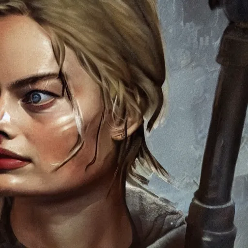 Prompt: feral Margot Robbie in Metro 2033, hyperrealism, intricate, detailed