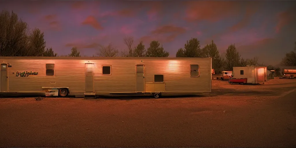 Prompt: detailed color analog medium format scene from john waters movie, polaroid photo of trailerpark, rim light, shot at night with studio lights, atmospheric, high production value, intricate details, 8 k resolution, hyperrealistic, hdr, photorealistic, high definition, tehnicolor, award - winning photography, masterpiece, amazing colors,