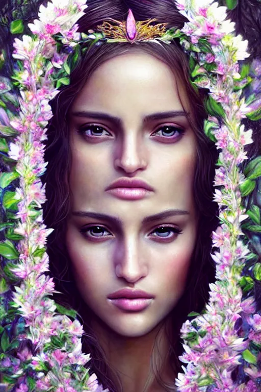 Image similar to hyper - realistic, gorgeous!!! woman resembling alicia vikander & eiza gonzalez as a fairy princess in the woods, elegant, cute, divine aura, nature goddess, dungeons and dragons, intricate, highly detailed, artstation, digital painting, character design, concept art, illustration, sharp focus, art by artgerm & jeehyung lee & wlop