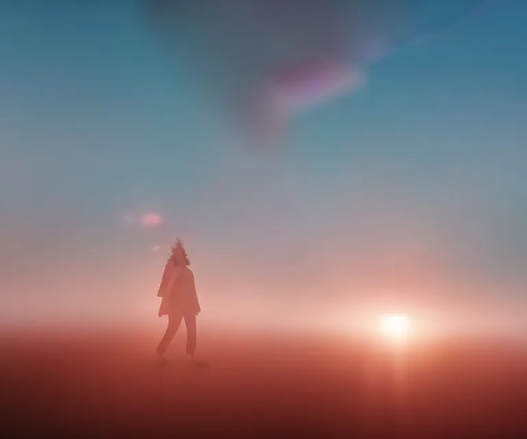 Image similar to gorgeous sunrise lighting : node - based visual programming language ( glowing patch cables looping oled volumetric windows ) scale model floating in midair in front of me : brilliant daylight vr os ux emerging from the thick fog, leica 8 k still from an a 2 4 film