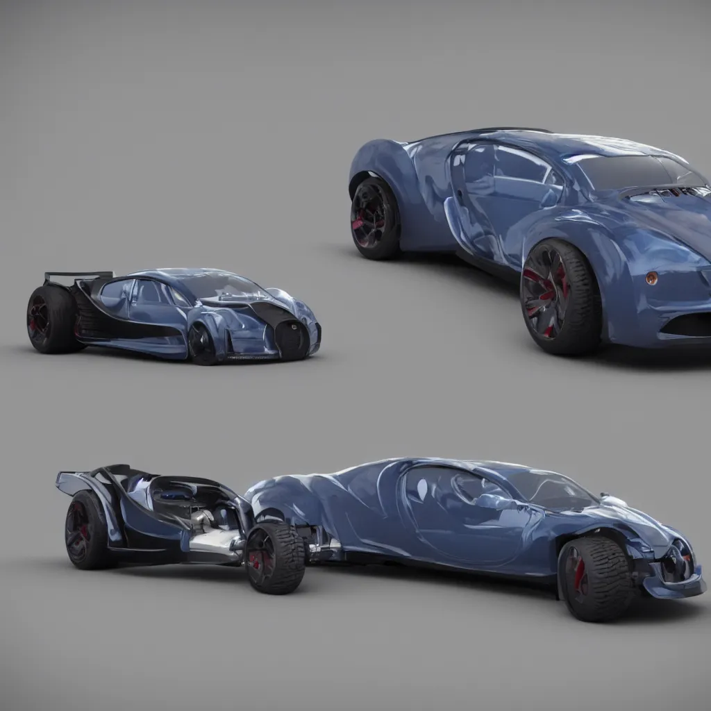 Image similar to bugatti painted by nicola tesla, octane render