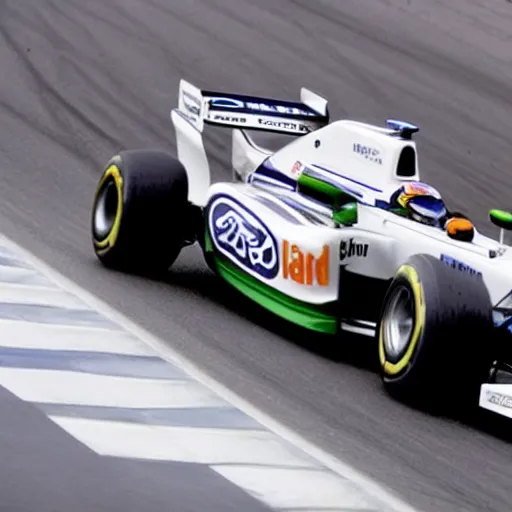 Prompt: a ford fiesta racing in formula one