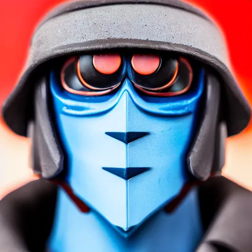 Prompt: close up of face of tf 2 blue spy, live action movie, 8 5 mm f / 1. 4