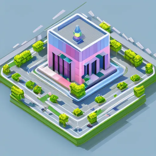 Image similar to tiny square isometric city, pastel colours, voxel, vray render, highly detailed