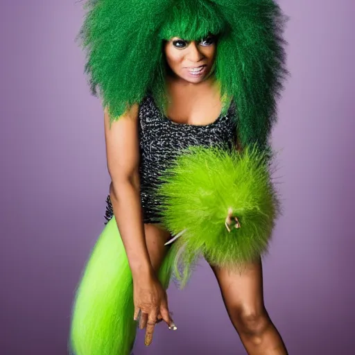 Prompt: tina turner portrait, green turnip hair, colored, dslr, photoshoot