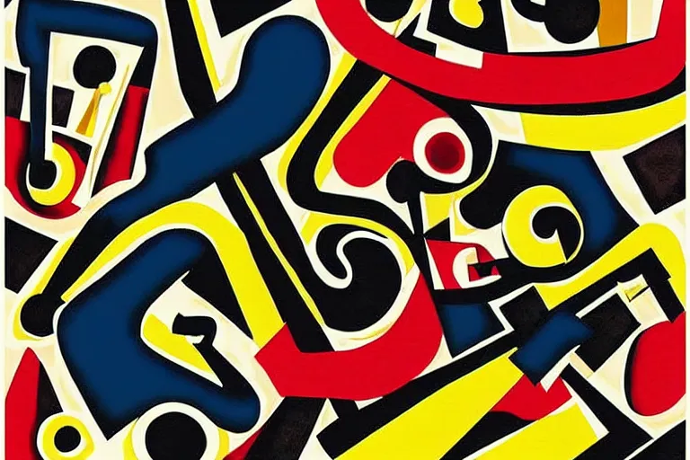 Image similar to abstract art poster of jazz musicians and musical notes in the style of Stuart Davis, matte illustration, texture,