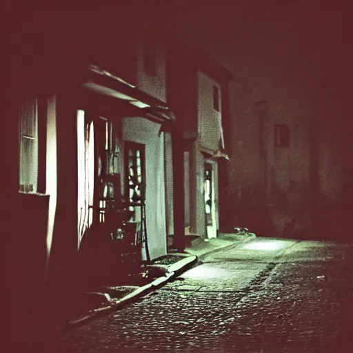 Image similar to “a mysterious neighborhood in the evening. Cozy, creepy. Pentax 50mm (2007)”