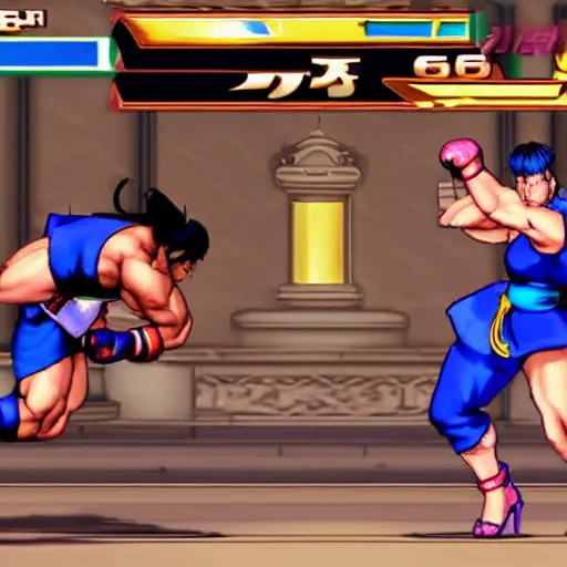 Image similar to chun li fighting ryu in street fighter 2 turbo