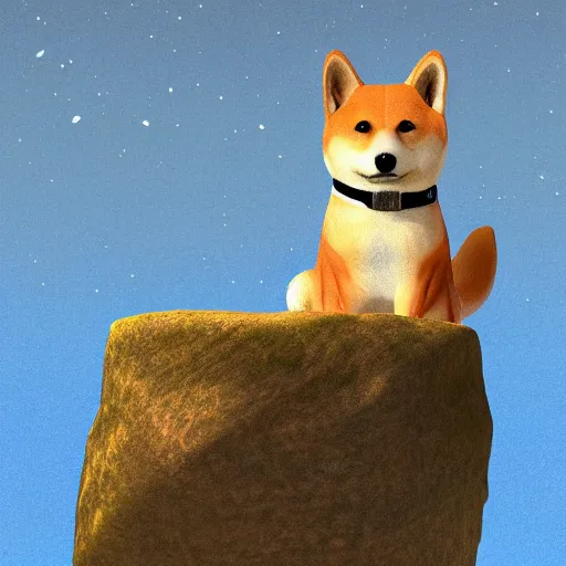 Prompt: A Shiba inu monk sits on a rock and fly through space and time, Artstation