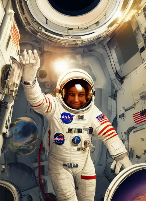 Prompt: Gorgeous NASA astronaut in space, cel-shaded, detailed, focused. Cinematic, hyper realism, realistic proportions, dramatic lighting, high detail 4k