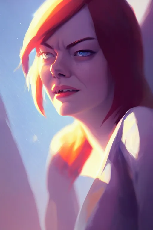 Image similar to Emma Stone, medium shot close up, details, sharp focus, illustration, by Jordan Grimmer and greg rutkowski, Trending artstation, pixiv, digital Art