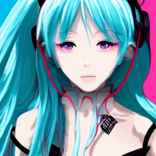 Image similar to hatsune miku getting high by smoking weed, bloodshot eyes, smoke everywhere