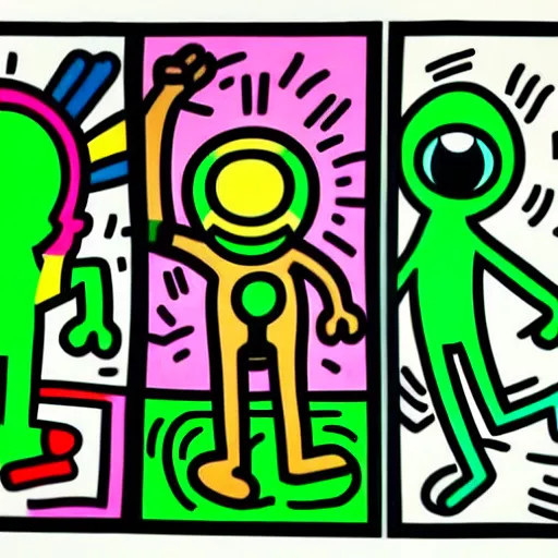 Image similar to collective culture of a metropolis in the style of takashi murakami by keith haring, empty green canvas, pop culture, colorful