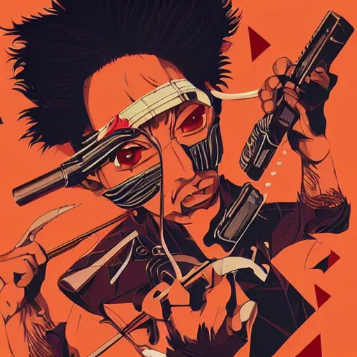 Image similar to Album Art for Playboi Carti as Black Madara, Ninja Scroll, Vector art, Geometric 3d shapes, Gang, Guns, Blood, red smoke, by Sachin Teng, Trending on artstation